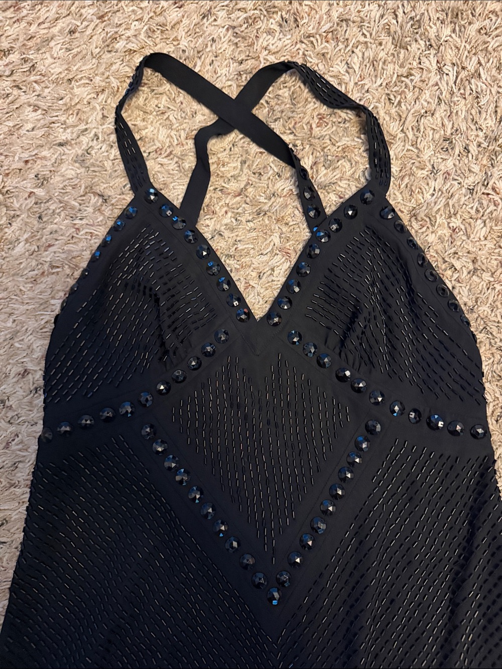 Express Black Beaded Fringe Mini Dress - Picture 3 of 7